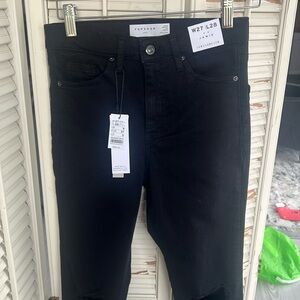Topshop PETITE Black Distressed Skinny Jeans